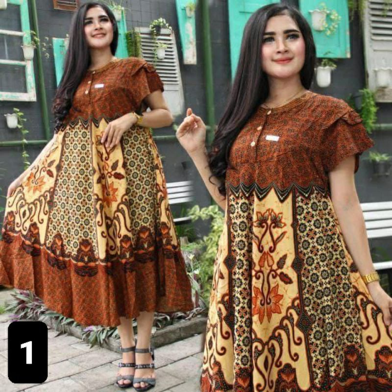 daster jumbo sogan clock daster sultan payung batik pekalongan latte terbaru kencana busui lengan pendek pakaian kekinian  XXL ld 120 rayon adem bumil kancing depan sexy 2023