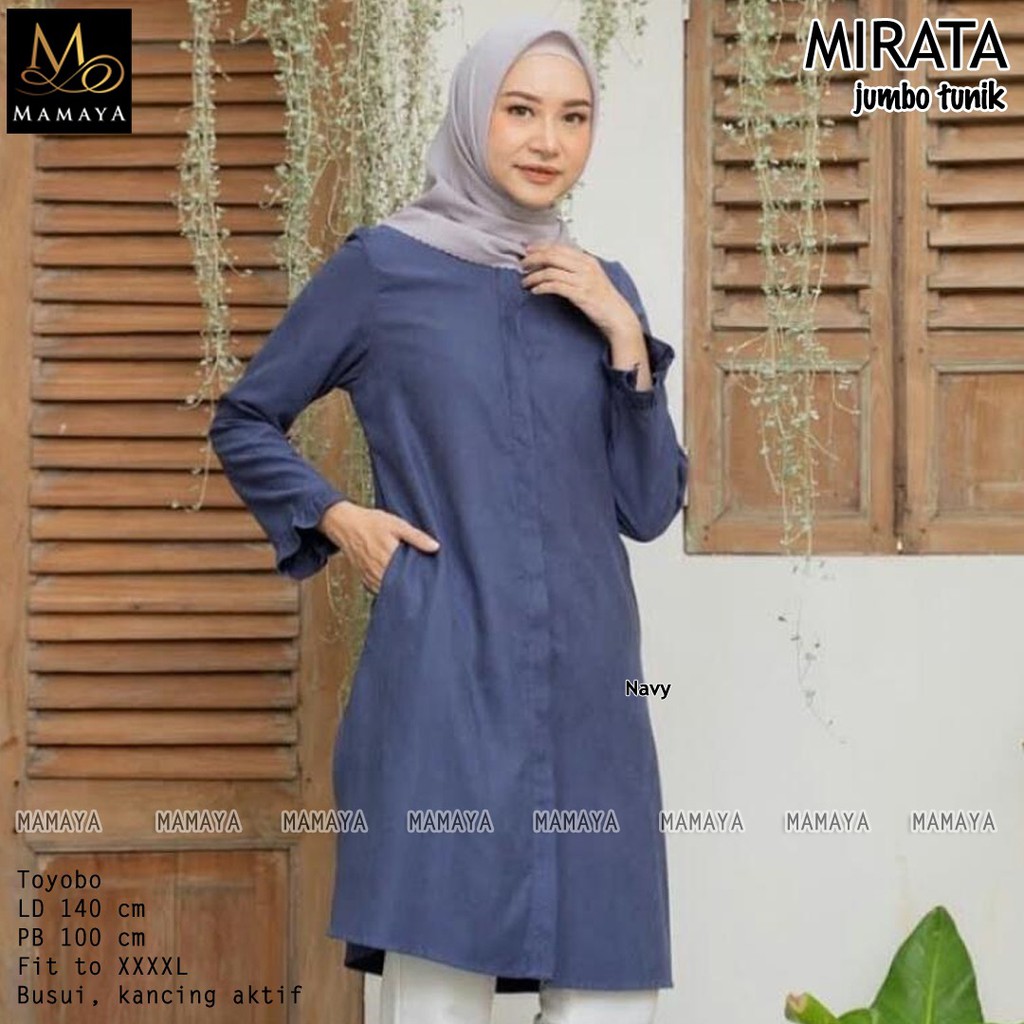KEMEJA TUNIK JUMBO WANITA MIRATA (NAVY ARMY WHITE BLACK)