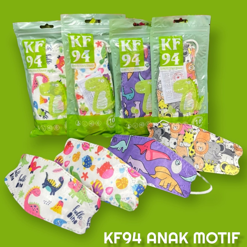 KF94 ANAK MOTIF PACK DINO IJO MX - MASKER KF94 ANAK KIDS CHILD EVO 4PLY