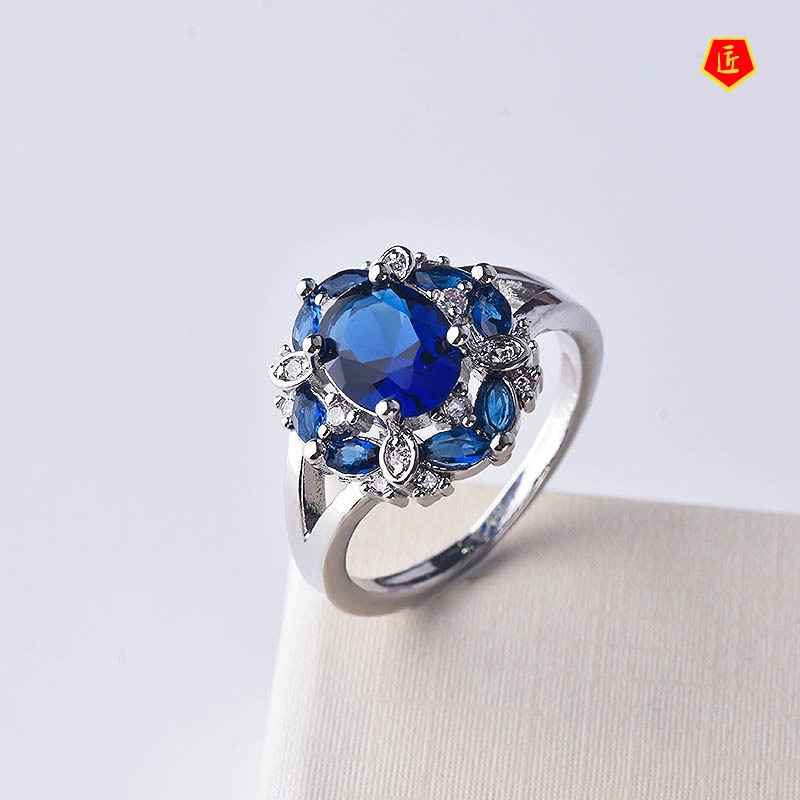 [Ready Stock]Female Gemstone Ring Silver Simple Personality Fashion