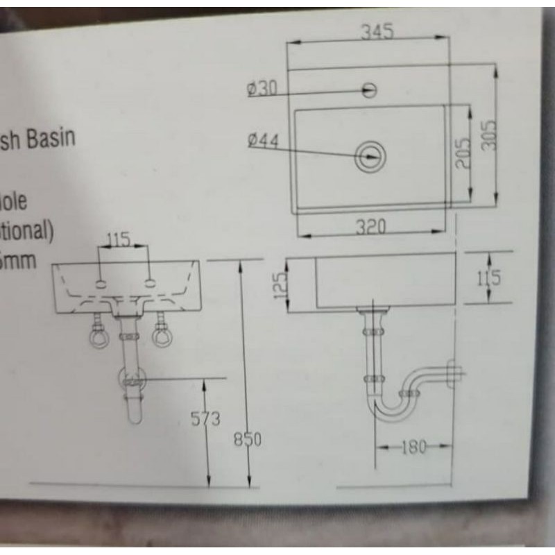 Wastafel Keramik SERICITE Kotak Komplit Aksesories + Kaca Mirror