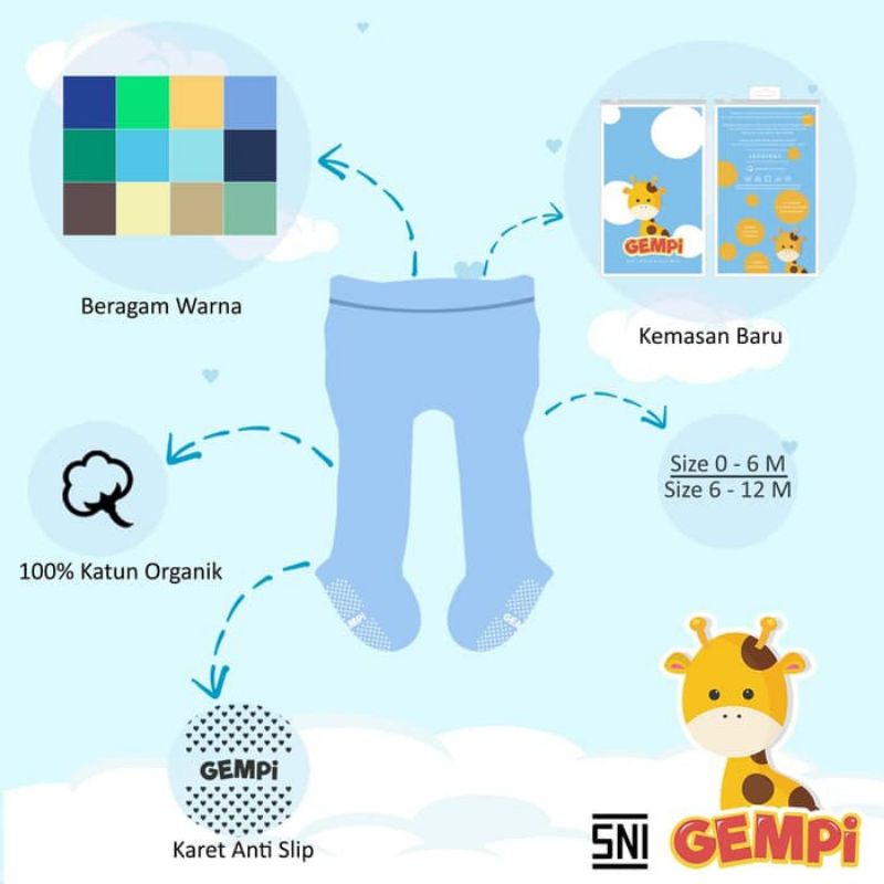 GEMPI Legging Bayi Anti Slip Kaki Tertutup Polos Warna Boy / Cowok