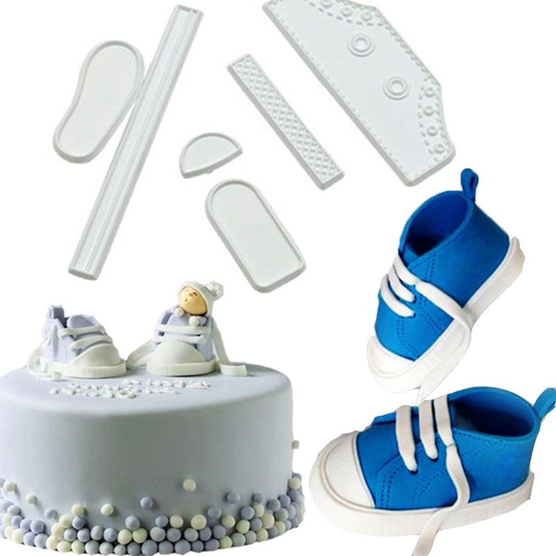 6Pcs / set Cetakan Kue Bentuk Sepatu Sneakers 3D Untuk Dekorasi Baby Shower