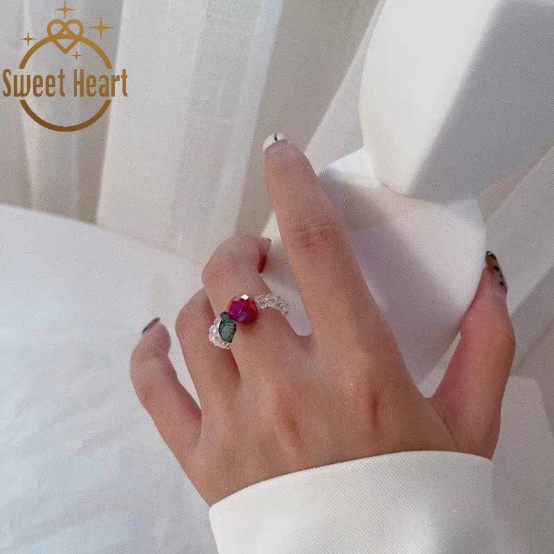 Sweetheart Fruit Elastic Ring, Crystal Color, Cute, Fresh, Hyuna Style Ins Sen System