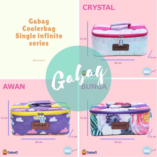 Gabag Single Infinite Series Cooler Bag / Tas Asi - Motif Bunga, Awan, Crystal, RAIN LILY + Free 1 ice gel