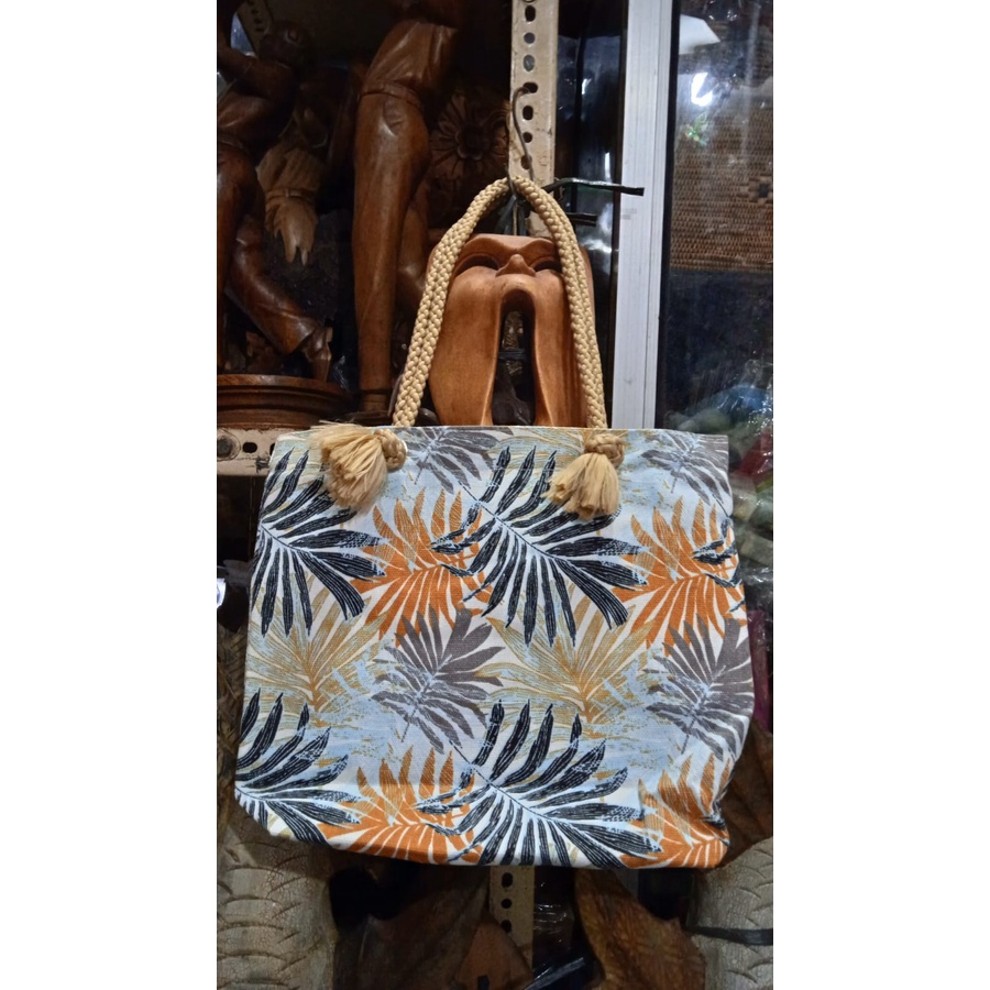 Tas panggul totebag 30cm motif bunga kain denim bali