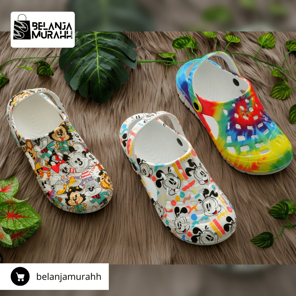 Sandal Kodok bolong-bolong Model Crocs Printing Wanita / Sandal kodok Rumah / Sandal Baim Rumah