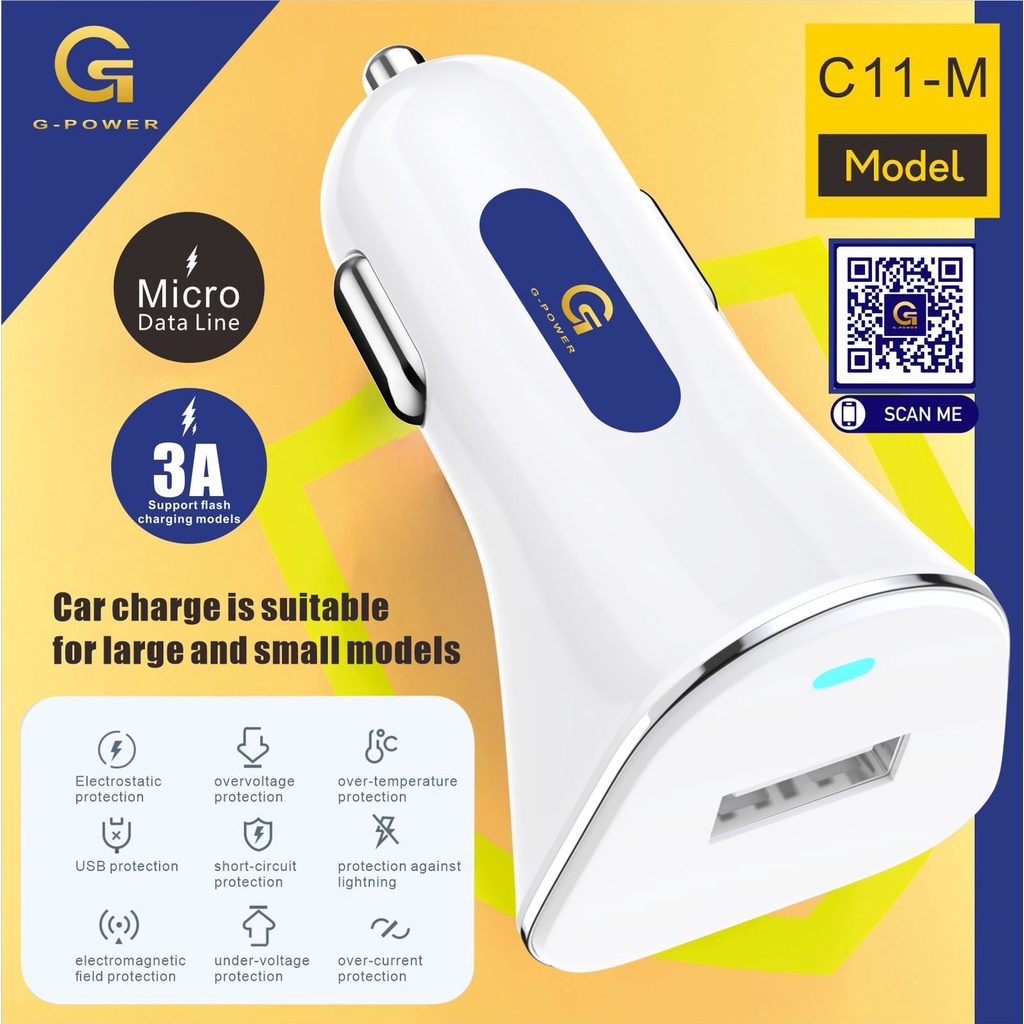 G-POWER FAST CHARGING CAR SET C11-M MICRO USB CAR CHARGER/ CHARGER SET MOBIL ORIGINAL GARANSI RESMI