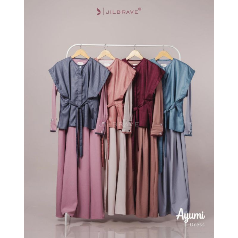 Jilbrave Ayumi Dress Dengan Outer & Dress Terpisah Model Rempel Depan