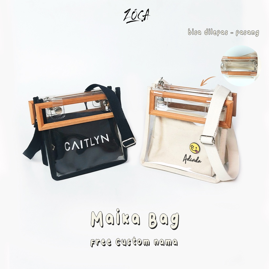 MAIKA BAG / TAS SELEMPANG / TAS PVC TEBAL KAYU / TAS WANITA  ( FREE CUSTOM NAMA )