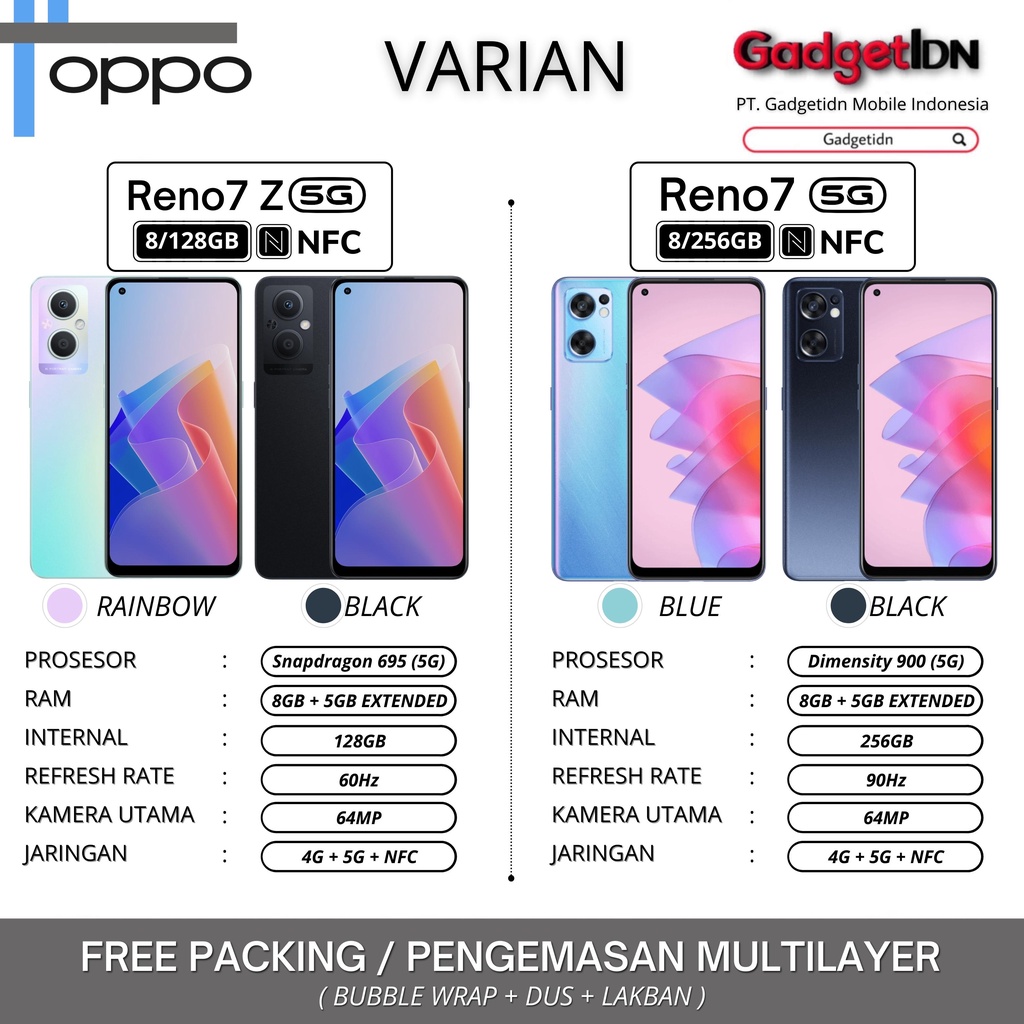 OPPO RENO7 5G &amp; OPPO RENO7 Z 5G 8/256GB 8/128GB RENO 7 5G RENO 7 Z GARANSI RESMI OPPO