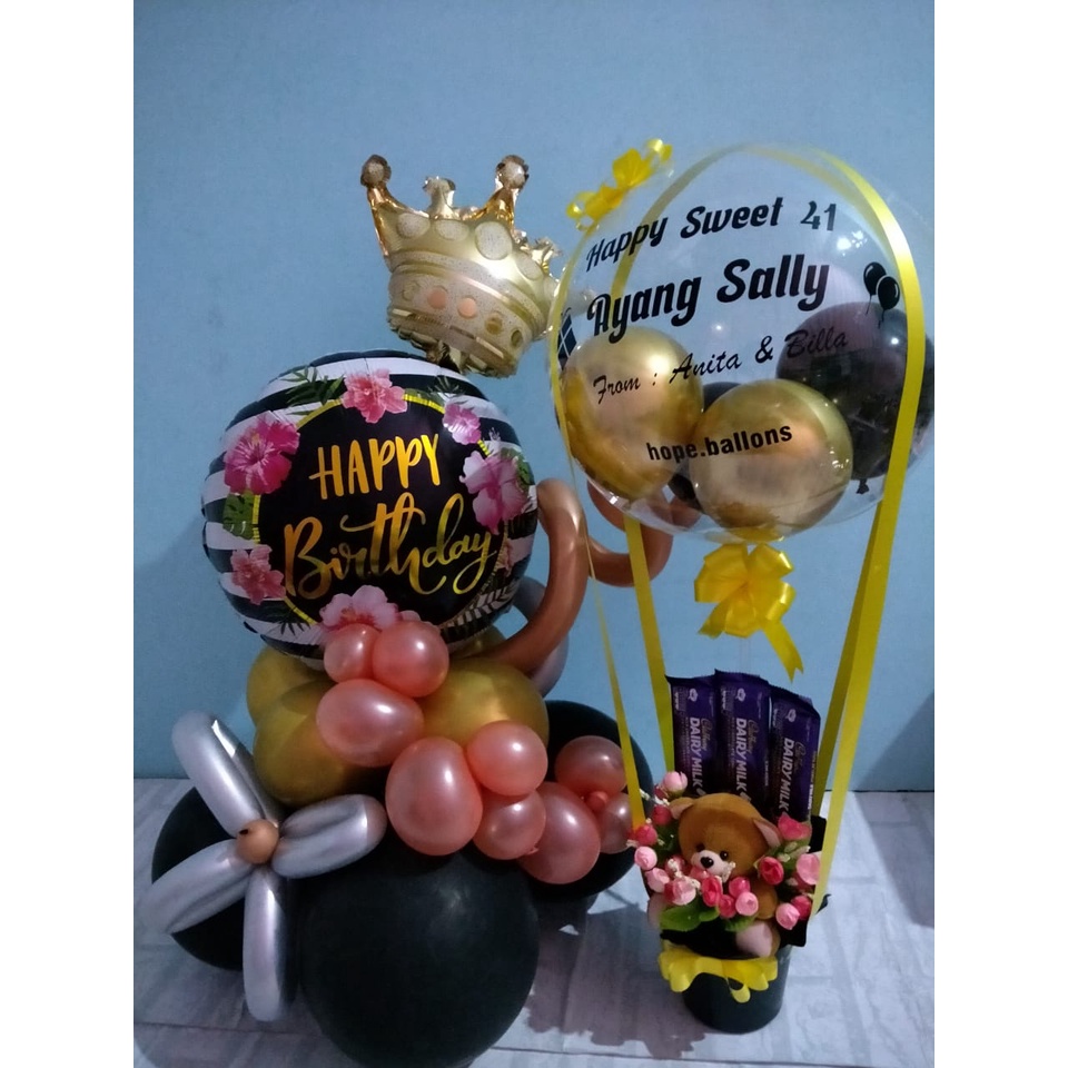Buket balon snack/coklat/boneka/bunga+mini standing balon