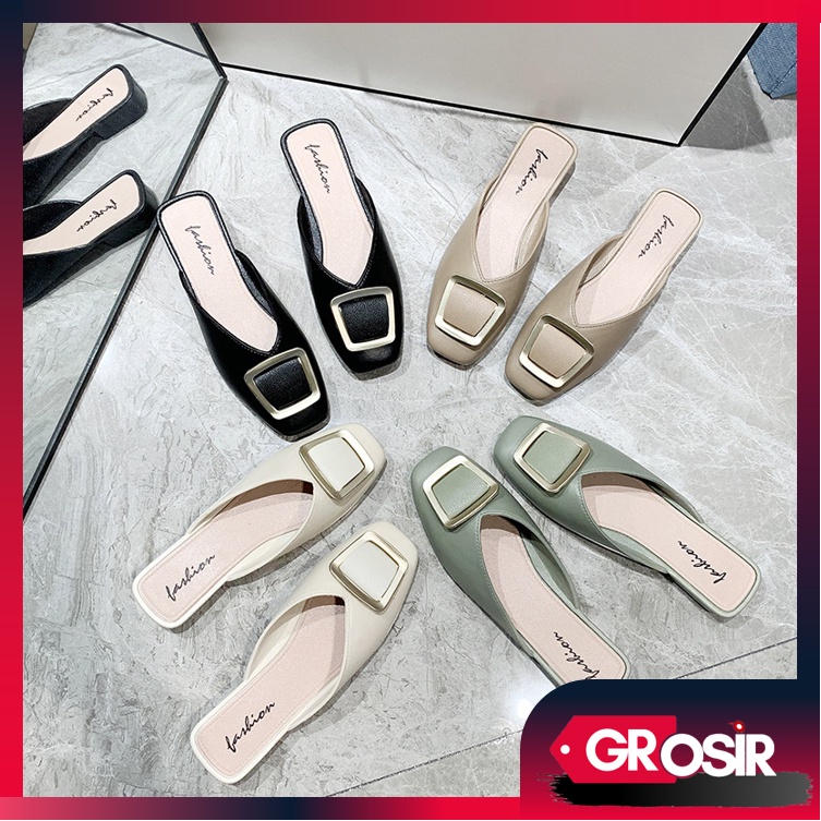 Grosir - S924 Flat Shoes Motif Petak / Sandal Flat Shoes Fashion Wanita / Sandal Flat Shoes Cewek