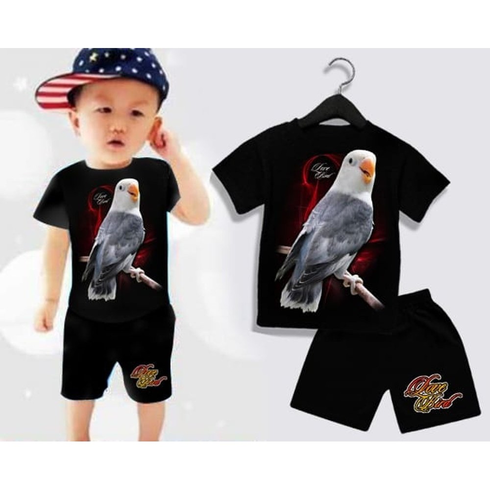 la Set anak lovebird batman size S setelan kaos anak laki trendi murah Bahan spandek rayon  uk anak