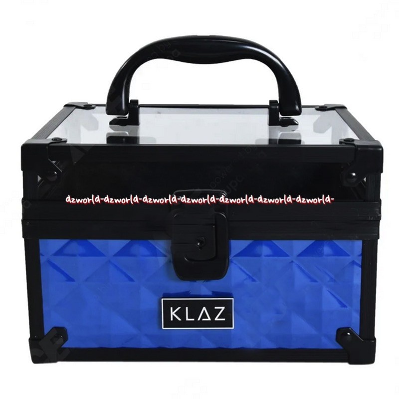 Klaz Cosmetic Box Blue Kotak Kosmetik Ukuran 19cm Biru Klas Tempat Peralatan Makeup dengan Kaca dan Kunci