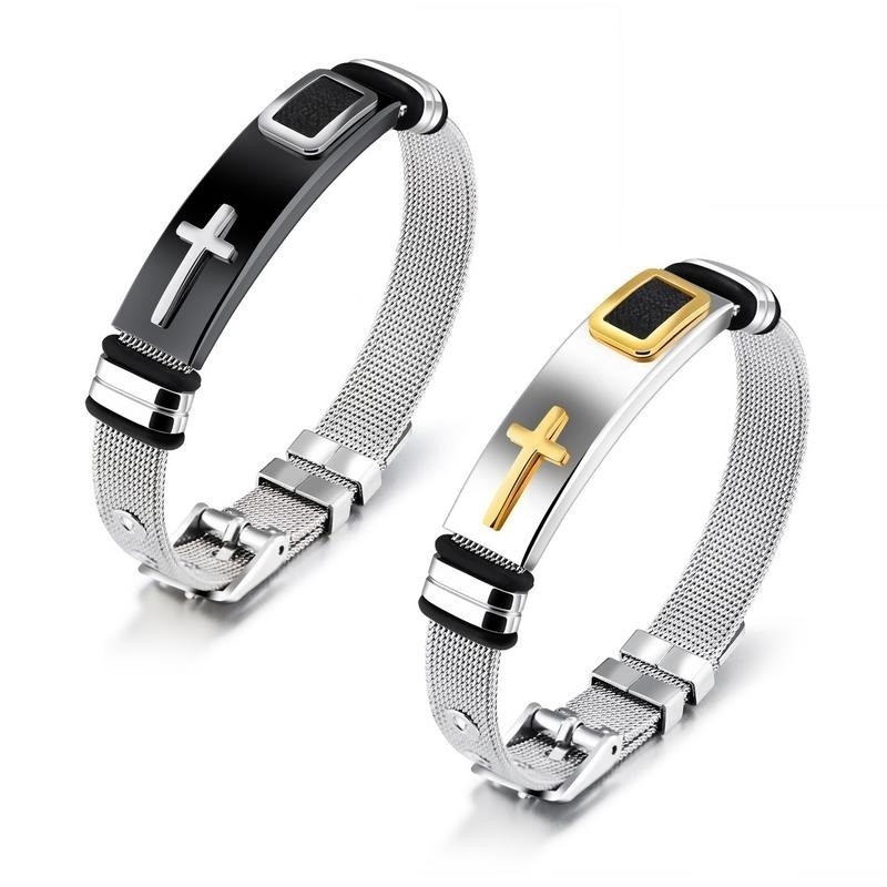 Fashion Men's Titanium Steel Cross Adjustable Bracelet Gold / Silver Jewelry