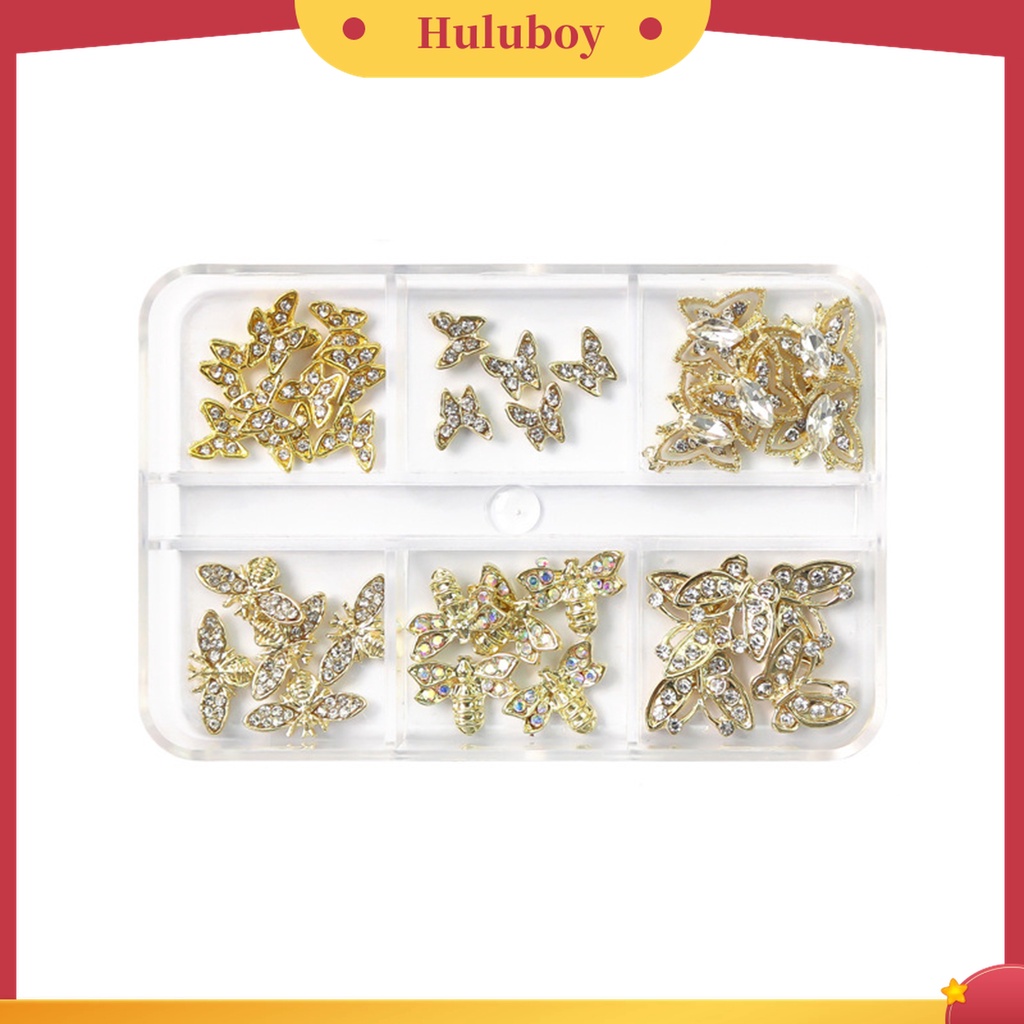Huluboy Huluboy♡ Aksesoris Perhiasan Berlian Imitasi Bentuk Kupu-Kupu Bintang Bahan Alloy Untuk Dekorasi Manicure Nail Art