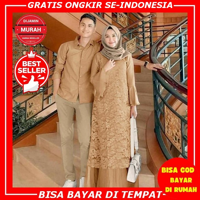 Fashion Baju Setelan Gamis Set Dres Dress Cauple Kapel Cople Atasan Keluarga Muslim Koko Bahan Kain 