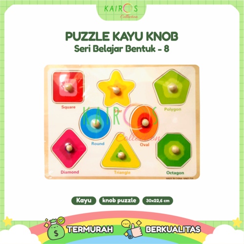 Puzzle Anak Kayu Knob Belajar Shape (Bentuk)