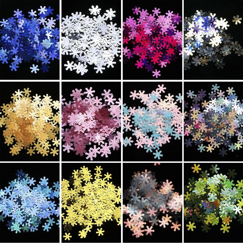 Solighter Snowflake Nail Sequin 3D Glitter Warna Campur Stiker Musim Dingin