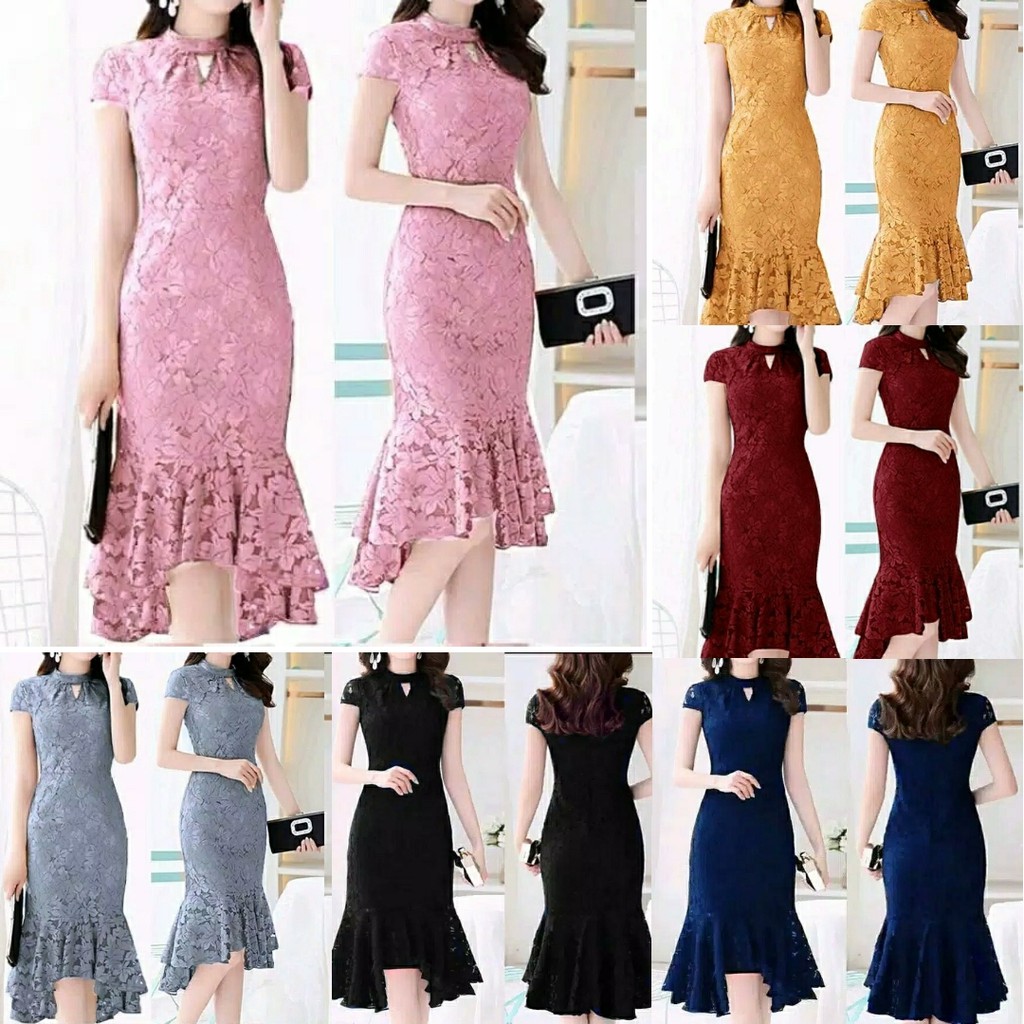 *[RXFK] Dress Casual Brukat Wanita / Dress Elegant Wanita Terbaru / Dress Brukat Wanita Kekinian