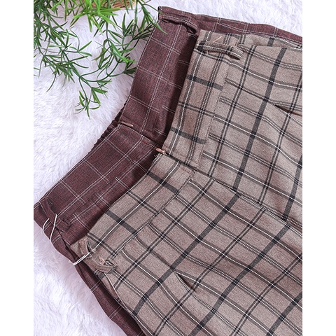 Pants celana katun casual wanita kotak-kotak korean style