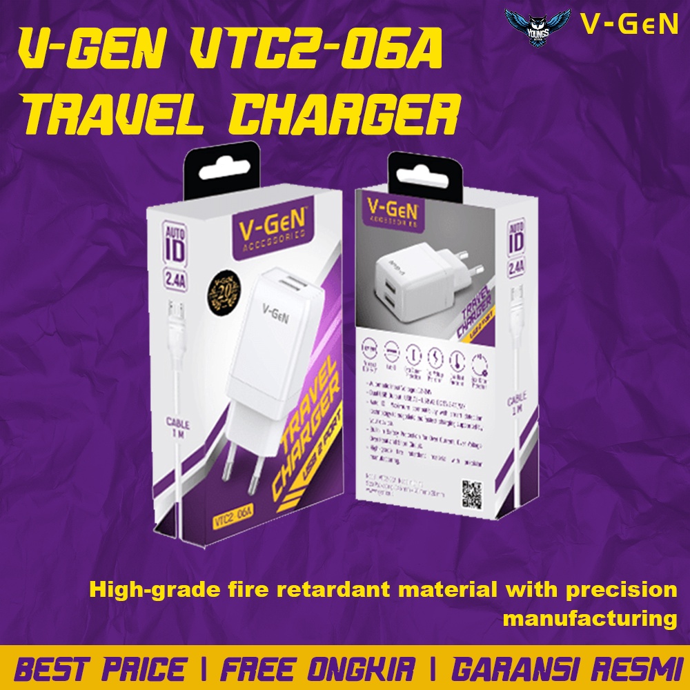 Travel Charger V-GeN VTC2-06A AUTO ID 2.4A 2 Port USB