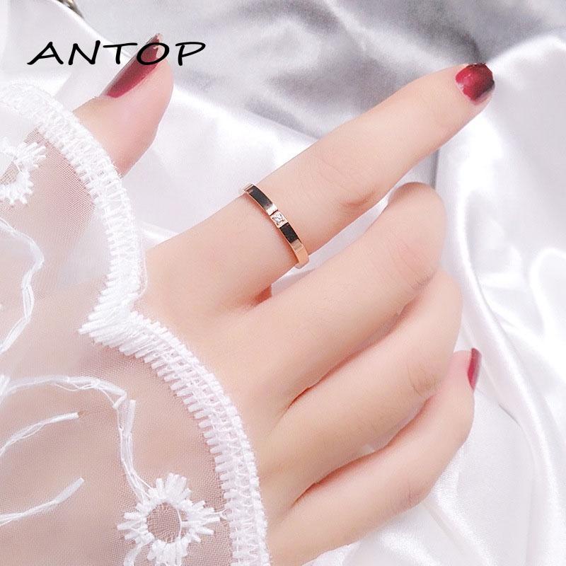 1pc Cincin Berlian Bahan Titanium Steel Gaya Korea Untuk Wanita