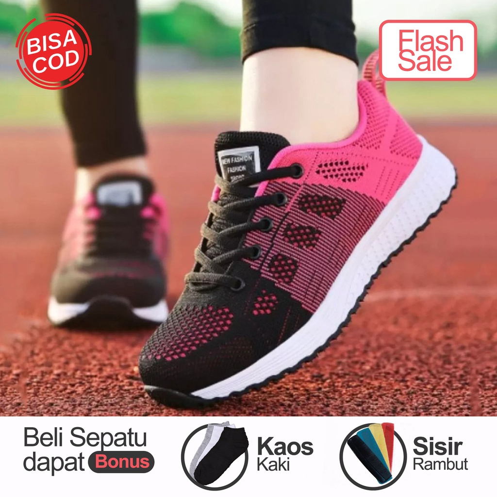 (BISA COD) PROMO SEPATU SPORT WANITA BONUS KAOS KAKI, MASKER & SISIR - SEPATU OLAHRAGA WANITA-2