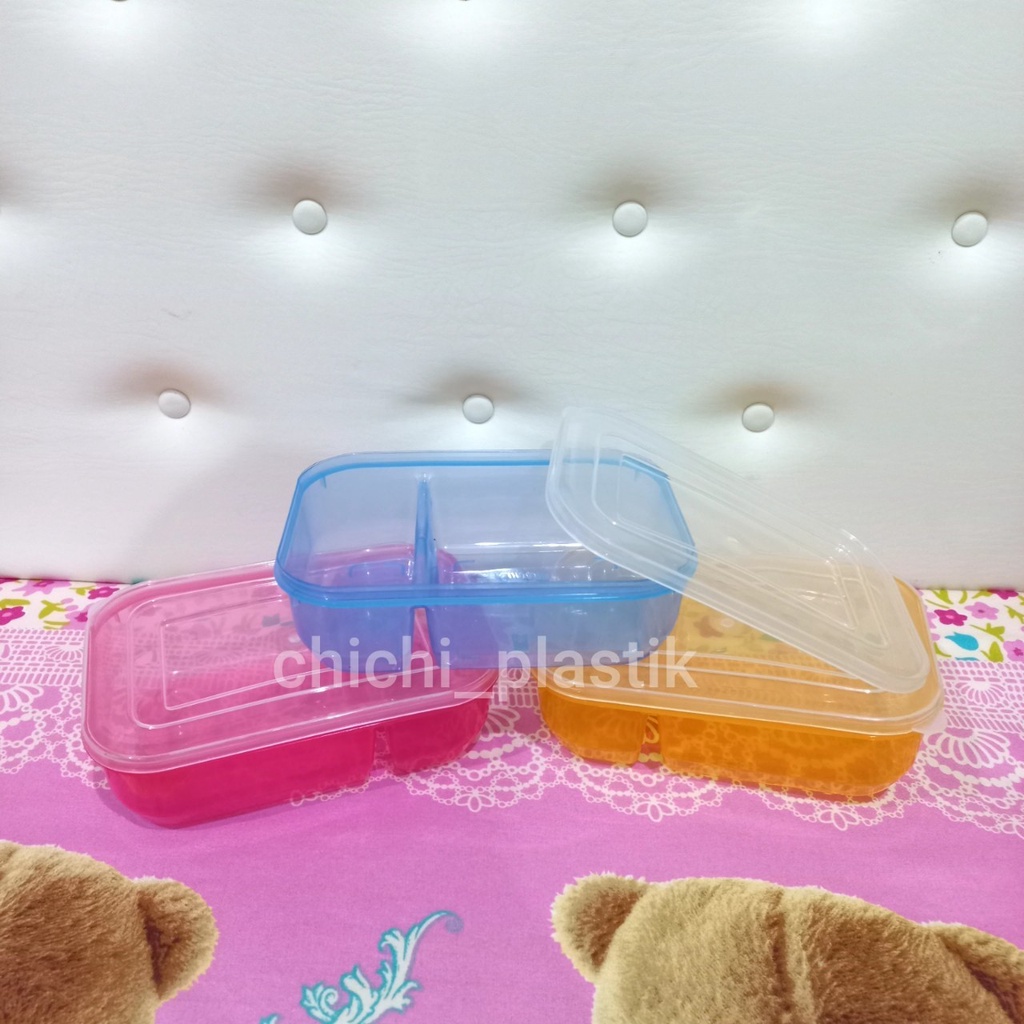 Tepak transparant sekat 2 / Tepak makan anak /tepak bekal /tempat makan anak/ souvenir ulta  / souvenir ulang tahun