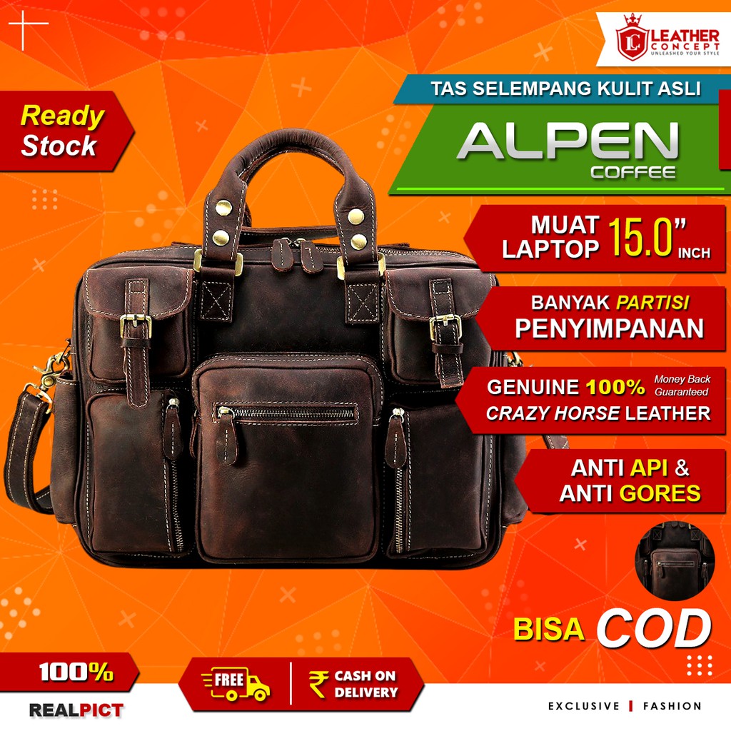 Tas Selempang Kulit Asli Crazy Horse Leather- ALPEN COFFEE By Napoleon