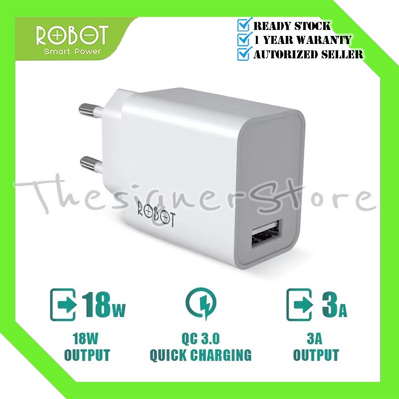 Kepala Charger Robot RT-F1 Adaptor Charger Single Port Quick Charger 18W Qualcomm QC3.0 3A Output - Garansi Original Resmi 1 Tahun