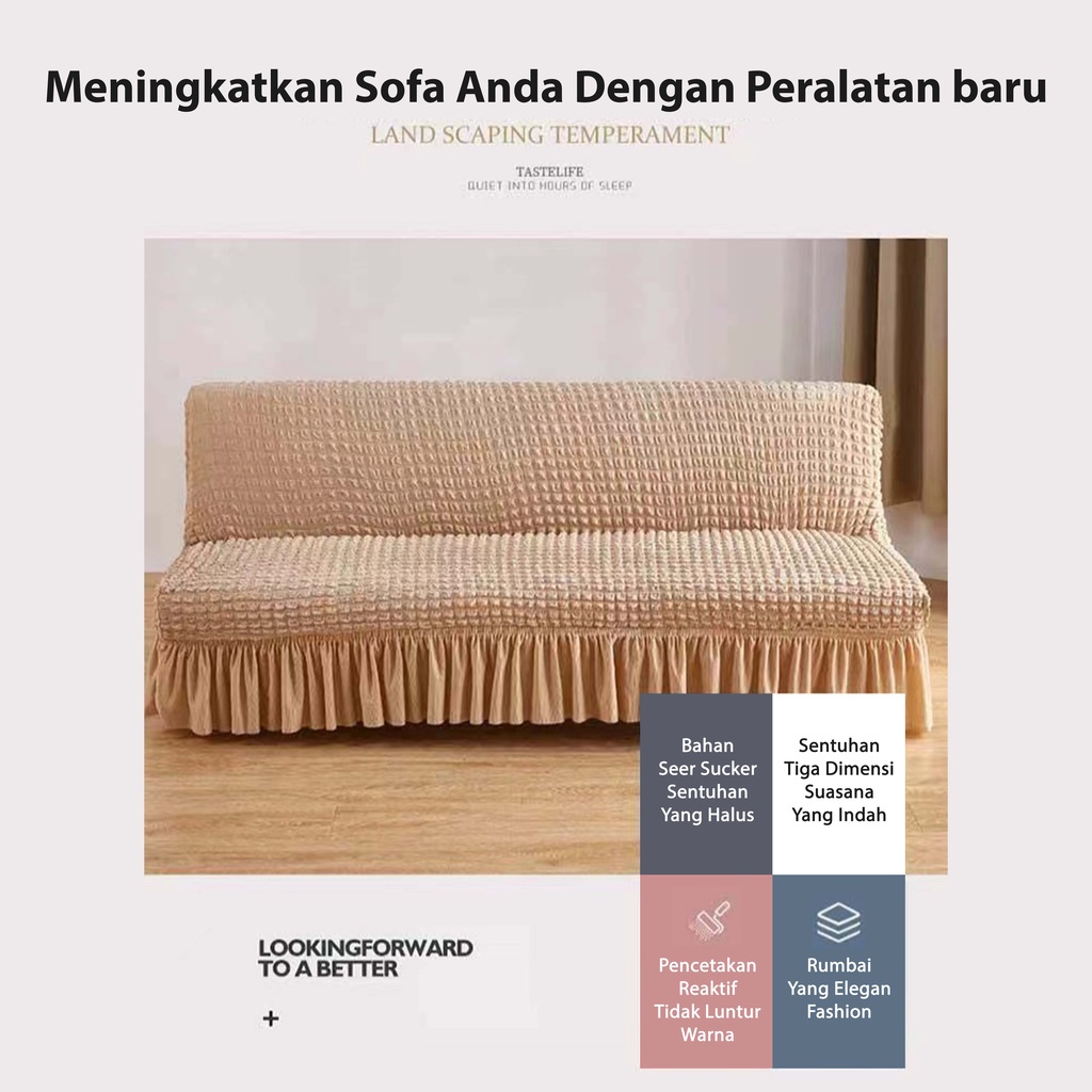 Cover Sofa Bed Sarung Sofa Bed Elastic Sofa Bed Cover With Skirt / Penutup Sarung Alas SofaBed Elastis Tebal Polos Renda