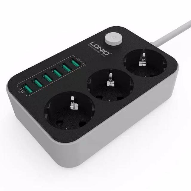 LDNIO SC3631 stop kontak 3 power socket dan 6 USB charging anti static high quality