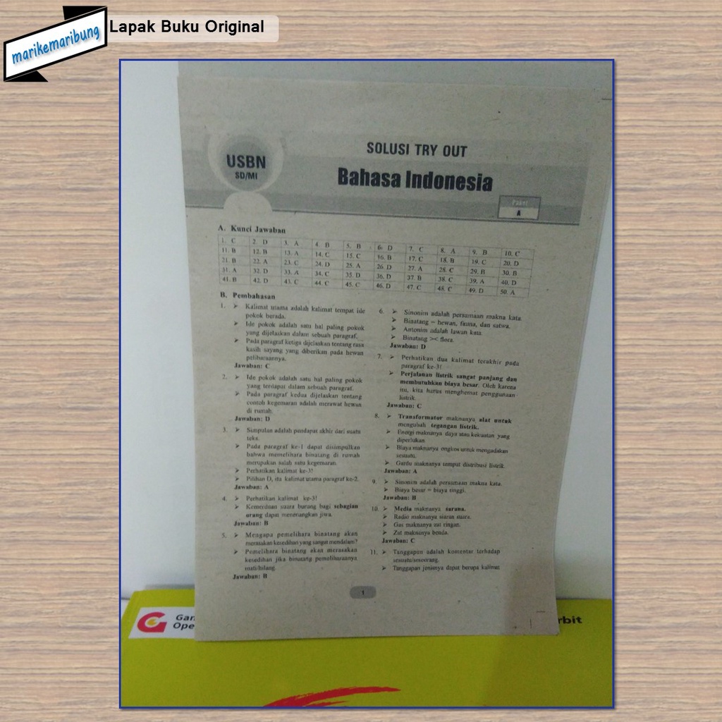 Buku Kumpulan Soal USBN Bahasa Indonesia SD 2019-4