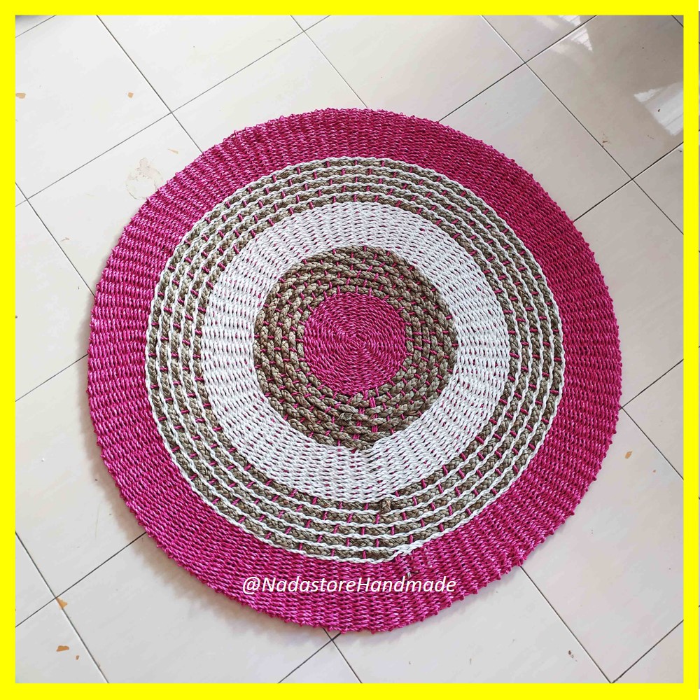 New Motif Nadastore Rug Seagrass Mendong Pink 120cm / Tikar Bulan / Karpet Anyaman Bulat