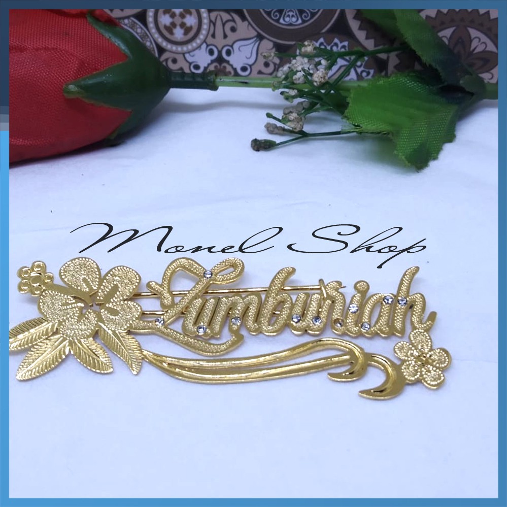 Pin nama lapis emas, pin custom nama , pin lapis emas, pin ukir nama, pin custom logo, pin nama
