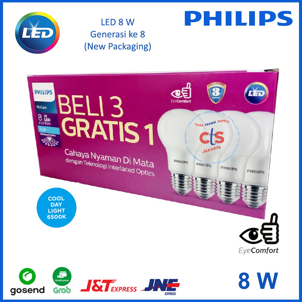 (4Pcs) PAKET Lampu Led    Bulb 8w 8 watt 8 w Putih Philips