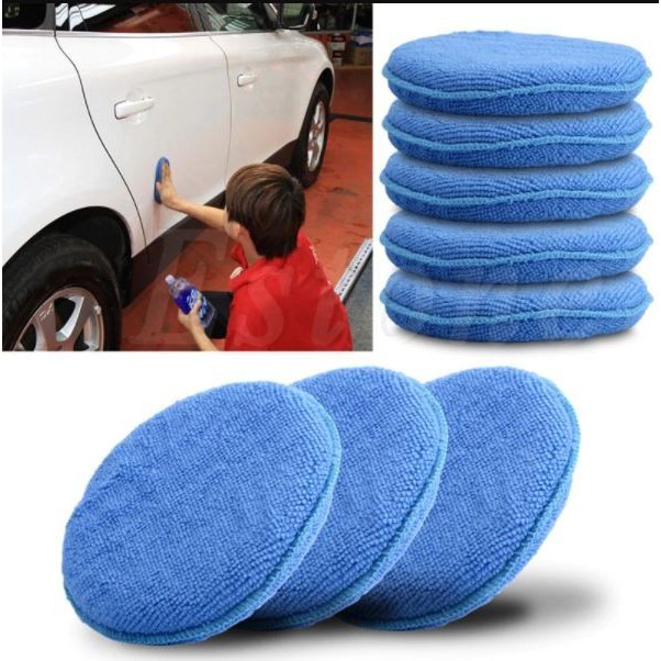 Busa Poles Microfiber Bulat Biru Detailing Motor Mobil Applicator Pad