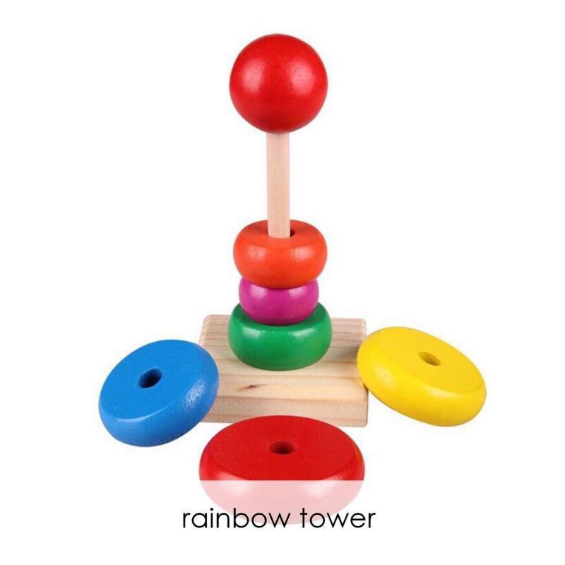 RAINBOW TOWER /menara donat kayu / ring donat kayu/ mainan edukasi kayu/mainan anak
