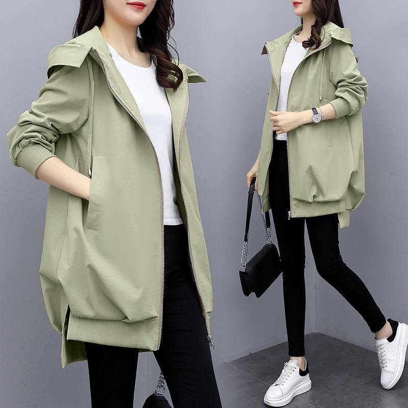 Mantel parit kasual khaki longgar gaya Korea berlapis mantel temperamen hitam panjang menengah wanit