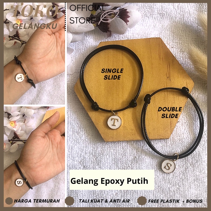 (A-Z) GELANG EPOXY PUTIH ( BELI 10 FREE 1 GELANG POLOS ) / Gelang Tali Huruf Inisial Pria Wanita / Gelang Couple Sahabat Pacar / Bracelet initial Abjad