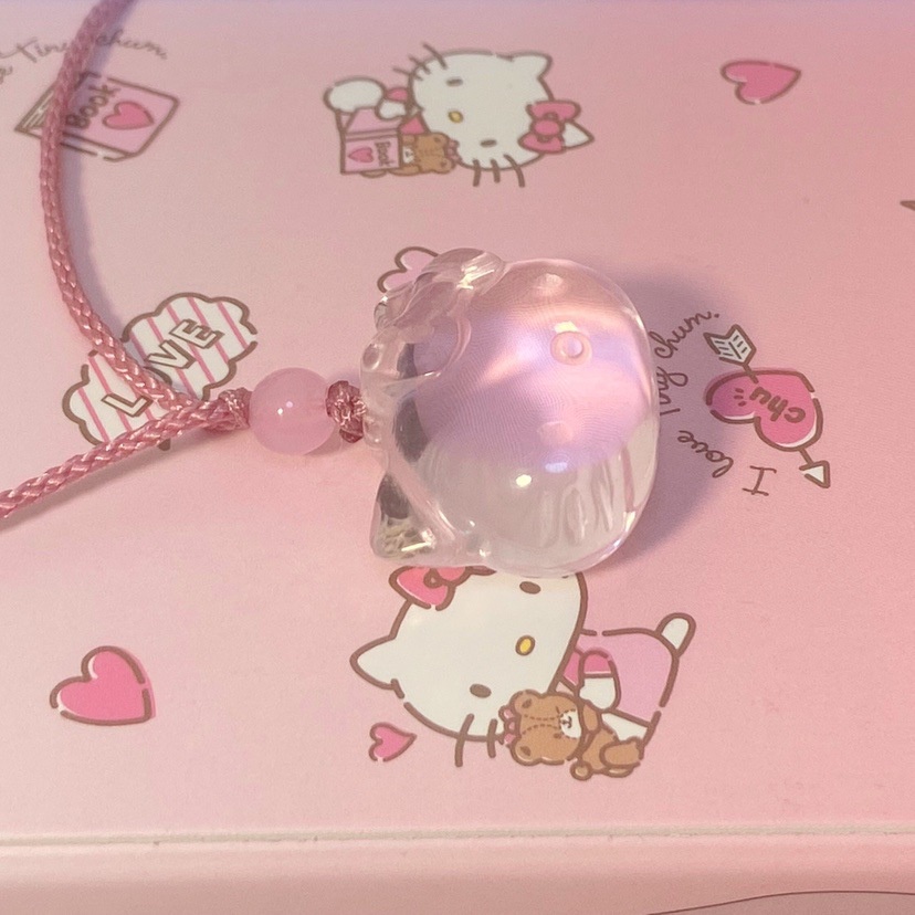 Hello Kitty Kalung Rantai Klavikula Hias Liontin Kristal Warna Pink Untuk Hadiah