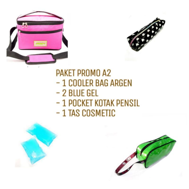 PROMO PAKET A2 , COOLER BAG ARGEN + 2 BLUE GEL + 1 TEMPAT PENSIL + 1 TAS COSMETIC