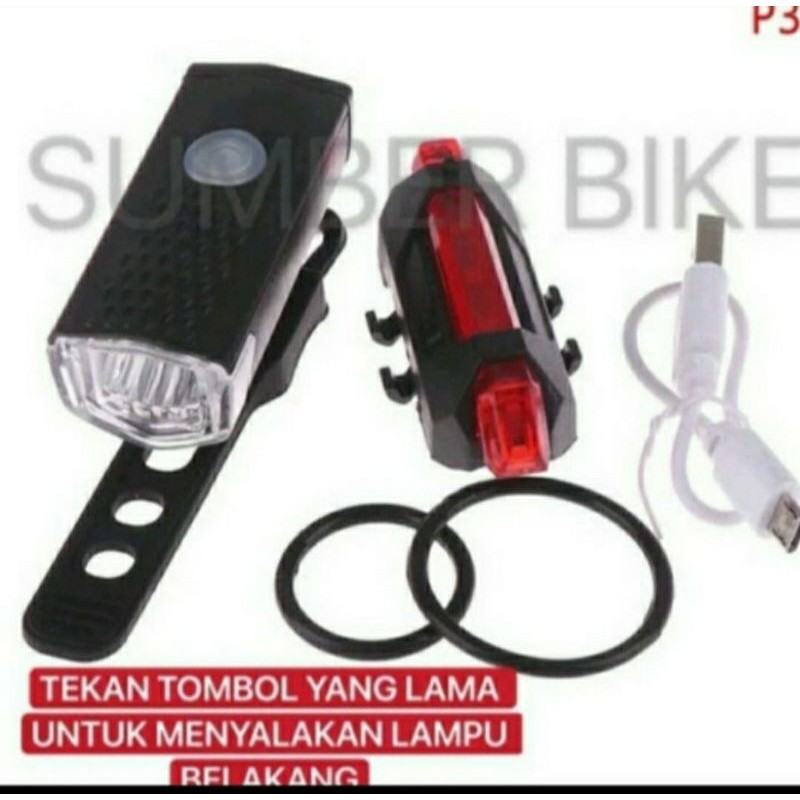 Paket Lampu Sepeda Depan Belakang LED Anti Air / Bike Light Depan Belakang