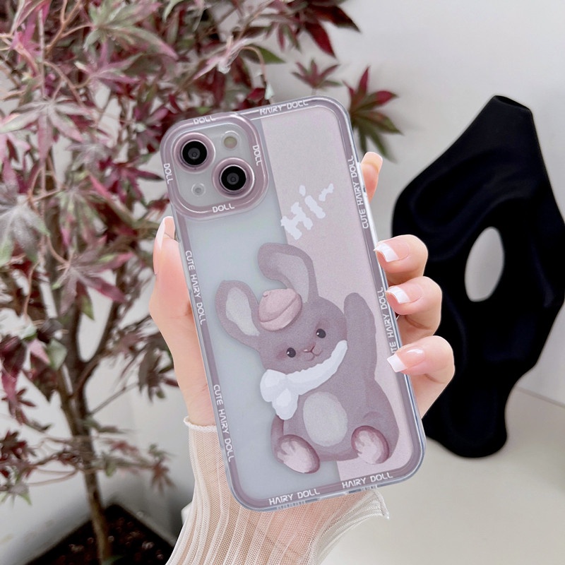 Soft Case TPU Motif Lukisan Cat Minyak Kelinci Ungu Untuk iPhone 13 Pro Max / 7 / 8 / X / XR / XS Max / 6 / 6s / 7 / 8 Plus / SE 2020 / 11 Pro Max