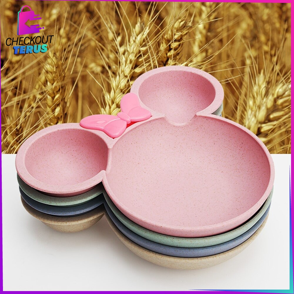 CT C373 Tempat Makan Anak Piring Makan Anak Karakter Miki Set Sendok Garpu Mangkok Makan Wheat Straw Mangkuk Makan Bayi Bahan Jerami Gandum Piring Anak Lucu