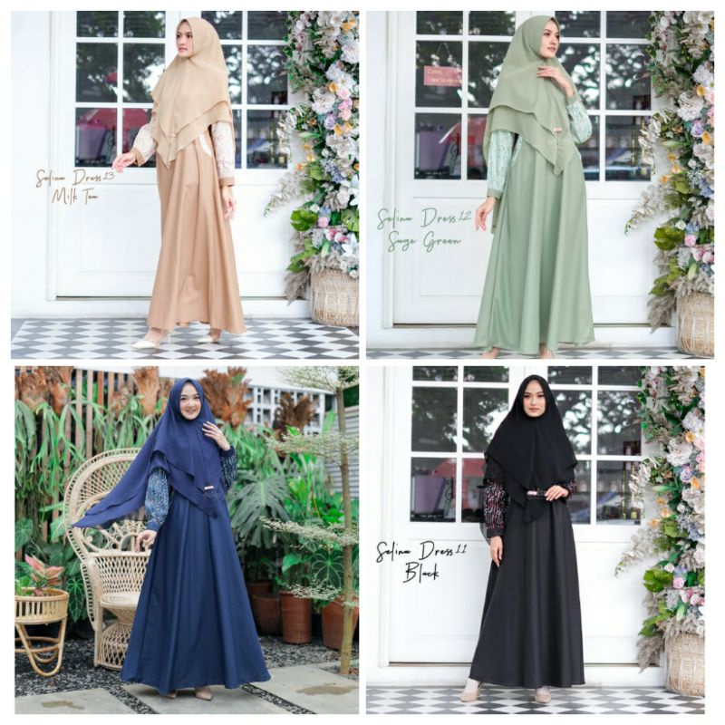 ATTIN - SELINA DRESS / GAMIS KATUN / GAMIS MOTIF MIX POLOS / GAMIS MURMER CANTIK BUSUI