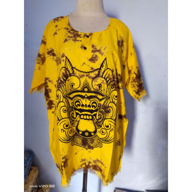 BAJU BARONG YANTRN DEWASA/BAJU ATASAN PRIA WANITA KHAS BALI-Kuning bercak