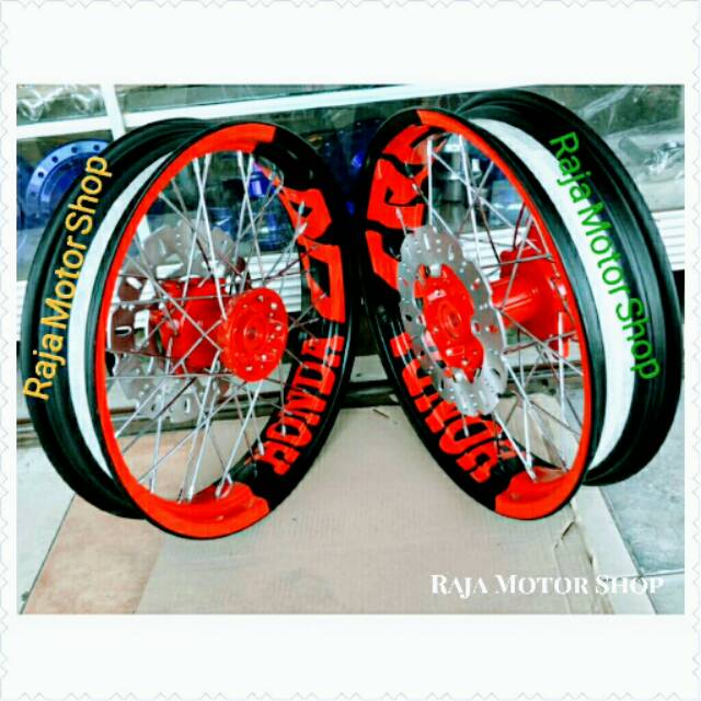 Velg SuperMoto set komplit costum Honda CRF 150L ring 17 x 300/350 tapak lebar hole36